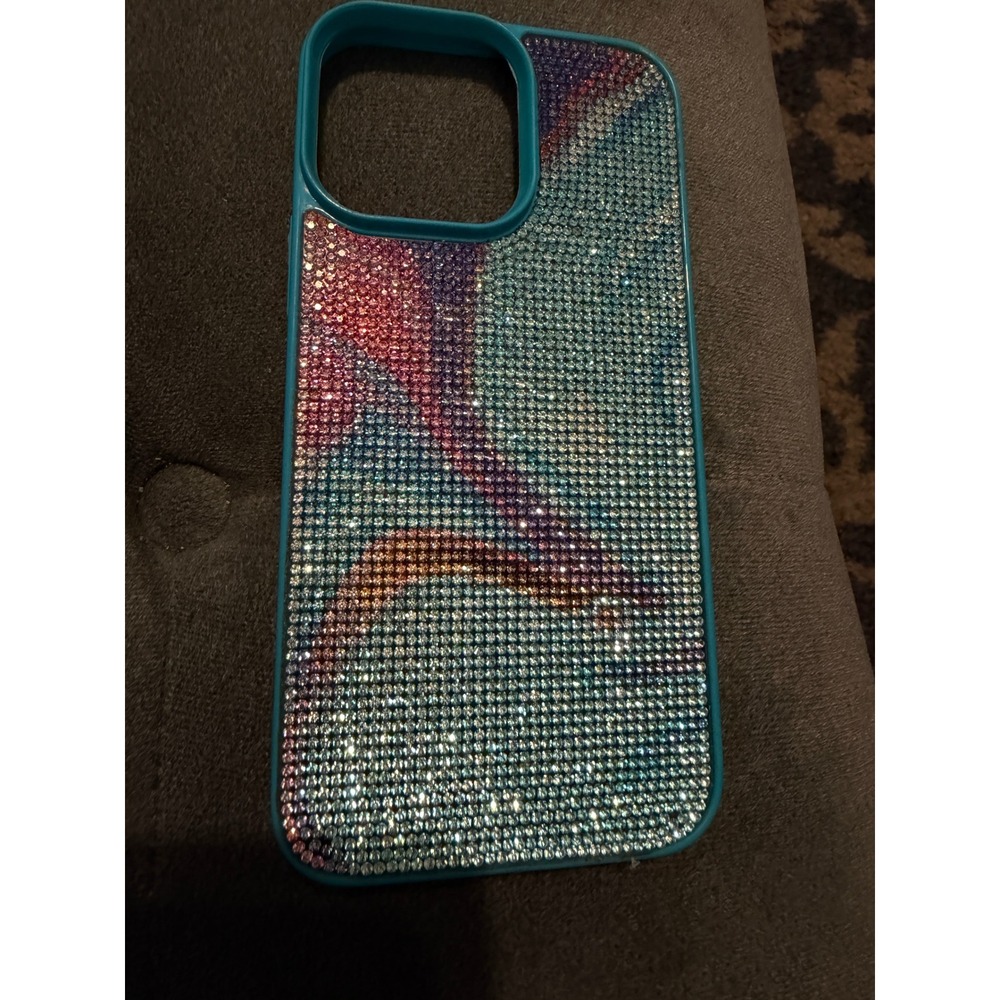 Teal Multicolor Rhinestone Crystal Bling Phone Case for iPhone 14 Pro Max